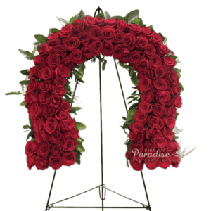Add a little luck to your day with this red rose horseshoe!  It would work great as a sympathy arrangement or congratulation flowes for the races.  